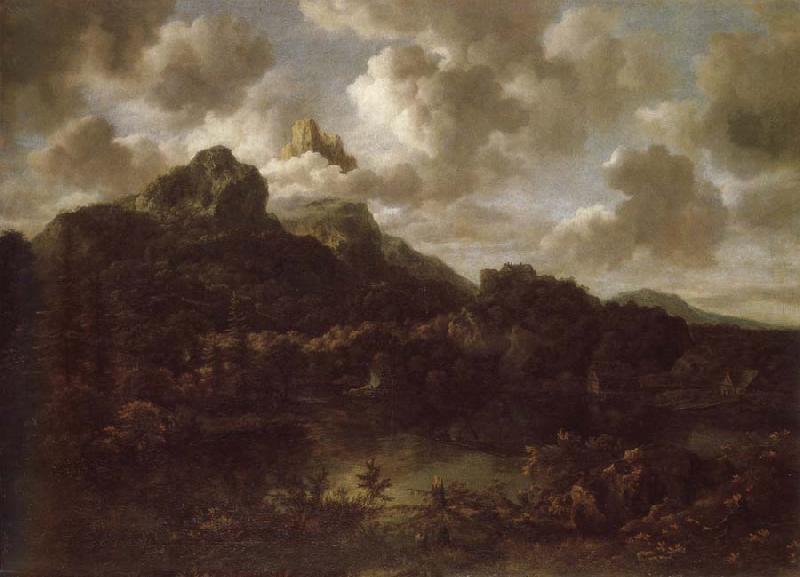 Jacob van Ruisdael Mountainous and wooded landscape with a river